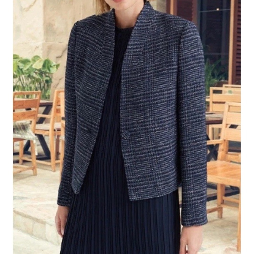 NWT Club Monaco Women Textured Manteaux Navy Plaid Short Jacket $249 Women's  12